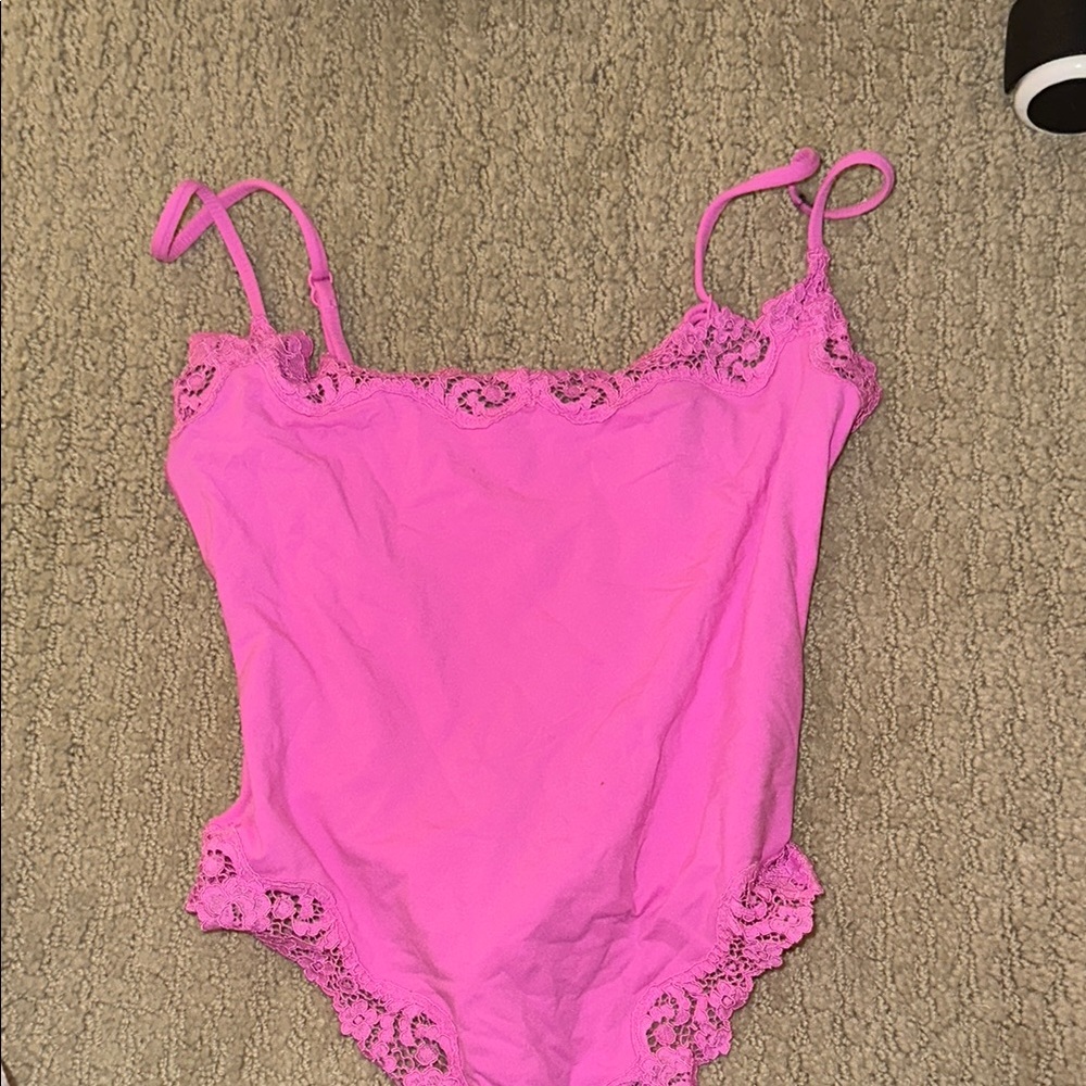 Skims Pink Lace Trim Bodysuit